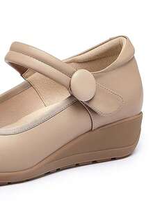 CAMEL CROWN Giày bệt nữ, Giày Mary Jane Mom da bò mùa hè có gót đế xuồng, Giày da thật hở mũi, Giày da nhỏ. - Màu be - Xem 2