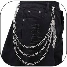 Jean Chain Belt For Men&Women, Pocket Chain Goth Punk Chain Belt Chain Layered Chunky Pants Chain And Vintage Hip Hop Wallet Chain Jewelry Accessory For Women Men - Cross5 - 查看 7