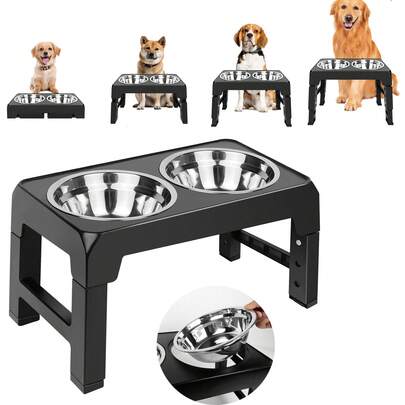 Huini Raised Dog Bowl Height-Adjustable Elevated Dog Bowls With 2x 1200ml Stainless Steel Dog Food Water Bowl, Dog Feeding Station, For Small Medium & Large Dogs, Non-Slip And No Spill