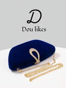 1pc Luxury Velvet Box-Shaped Party Handbag, Water Drop Shaped Rhinestone Decor Clutch Bag, Suitable For Gala, Ball, Formal Attire Pairing, Formal Party Crossbody Bag, Tready Party Bag, Perfect For Party, Wedding, Prom, Gala/Banquet, Matching Women's Prom Dress, Prom Accessories, Sequin Dress, Shiny Dress, Women's Elegant Dress. - Royal Blue - View 4