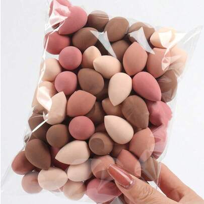 50个/套迷你化妆海绵，美妆蛋，粉扑，干湿两用化妆海绵，适用于粉底液、散粉、遮瑕膏、护肤品等，适合所有肤质，赠品，旅行必备，平价好物