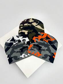 1pc Autumn/Winter Camouflage Color Series Knit Beanie Hat, Warm Streetwear Contrast Color Unisex Hip Hop Outdoor Cap