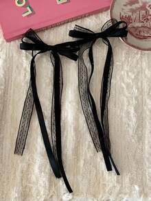 2pcs Lace Criss-Cross Hair Clips, Retro Style, Suitable For Campus Wear, Create A Gorgeous Princess Hairstyle, Sweet And Cute, Multi-Layer Bow And Lace Ribbon, Suitable For Pigtail Decoration, Suitable For Back To School Season, Daily Wear, Banquet, Prom, Gift - 2 Lace Ribbon Bow Hair Clips - View 7
