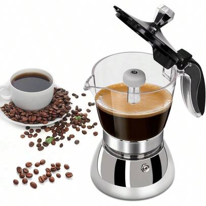 **4 Cup Plastic Transparent Moka Pot Stainless Steel Uncoated Stovetop Espresso Maker Italian Coffee Makers Mocha Greca Machine Cafe Classic Induction Cookers For Home Camping 200ml