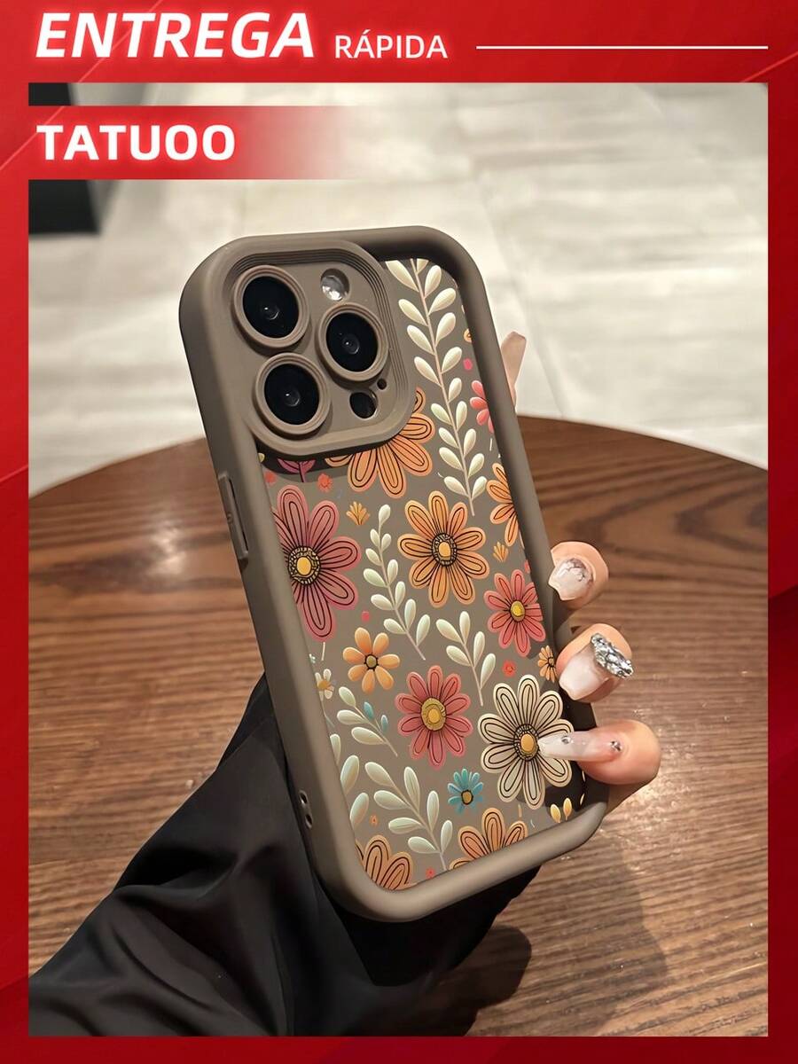 Fashion Floral Print Anti-Drop Phone Case Compatible With 11/12/13/14/15Pro Max - màu nâu - Xem 1