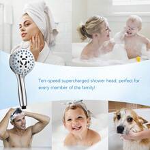 Cabezal de ducha con juego de boquillas de pistola rociadora, 10 etapas de potencia, cabezal de ducha, plateado (cabezal de ducha + manguera de 1,5 m)