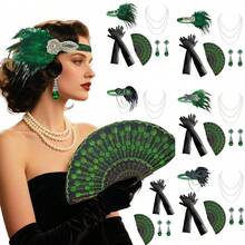 5 件 20 世纪 20 年代复古魅力绿宝石复古宫殿配饰套装，适合茶会、化妆舞会、单身派对、圣帕特里克节、万圣节、圣诞节活动，绿色服装首饰 - A - 查看 2