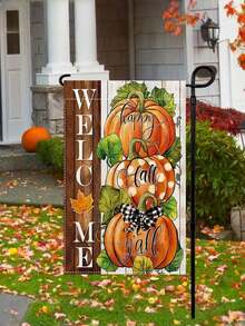 1 Peça/Feliz Dia de Ação de Graças Outono Todas as suas Bandeiras de Jardim Externo, Dupla Face, Bandeira de Campo de Abóboras da Marca Búfalo d'Água de Colheita de Outono, Bandeira Pequena de Feriado Sazonal de Varanda de Fazenda 12 * 18 Polegadas, Sem Mastro