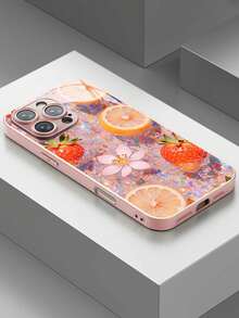 Carcasă de telefon roz, cu model strălucitor, cu halou, cristalin, flori de cireș colorate, gradient strălucitor, compatibilă cu 16 Pro Max/15 Pro/14/13/12 Pro/11/XS Max, Galaxy S25 Ultra/S24/S23/S22 Plus/A54/A55, Redmi Note 13 Pro/14 Pro, 13T Pro - Roz - Vizualizare 1