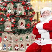 Christmas Linen Gift Bag Set, Santa Drawstring Bag, Suitable For Storing Holiday Party Gifts And Jewelry, Ideal For Christmas And New Year Party Supplies