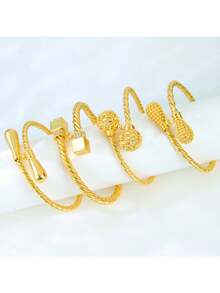 Luxury Dubai Gold Plated Bracelets 21k Gold Color Saudi Bridal Wedding Bangles Arab Women Engagement Party Jewelry - Bracelet - View 3