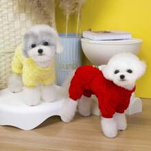 25件小狗毛绒玩具，四脚羊毛小狗/小猫服装，秋冬保暖连体衣，狗、猫、猴子休闲印花宠物服装，新款动物服装，羊毛休闲装，宠物用品 - 藍色 - 查看 10