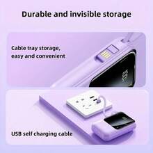 10000mAh 迷你可爱口袋大小 5V2A 快速充电便携式卡通移动电源，小尺寸大容量高外观，内置 4 根电缆，高速充电电池，超亮 LED 灯，适用于 iPhone 16 15 14 13 12 11/Pro/Max/Plus/Mini/8/SE/X/XS、Airpods 4/3/2/Pro2/Pro 适用于 Apple IPhone、iPad、Android 手机，适合家人、朋友、生日、冬季、情人节、复活节的礼物适合户外玩耍、购物、旅行，便携式电源超级快速充电，显示电池电量，带 USB 和 Type-C 端口的便携式充电器设备，安全稳定的聚合物锂电池 - 紫色 - 查看 6