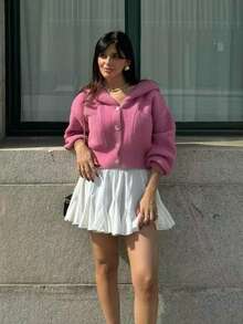 Áo len cardigan nữ Joy Knit thời trang thu đông mới, trở lại trường, giản dị tối giản đa năng, áo khoác cardigan dệt kim cài nút túi lớn có mũ rộng rãi, công sở cho nữ đi chơi du lịch sân bay - Màu Hồng  San hô - Xem 4