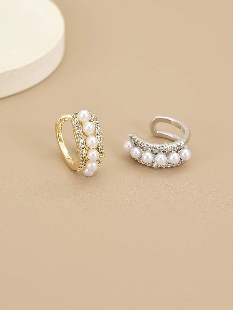 1pc Fashionable Luxury Full Rhinestone Sparkling Pearl Clip-On Earrings, Suitable For Party, Daily Wear, Personalized, Generosity, Wedding Jewelry, Girl's Gift, Relatives, Friends, Birthday, Valentine's Day, Gift For Lover, Music Festival - Ear Clips - View 1