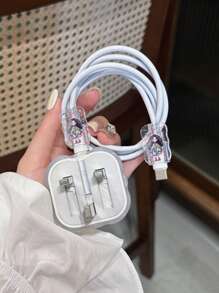 3pcs Set Wave Pattern Protective Case With Girl Graphic, Suitable For 20W UK Apple Fast Charger, Charger Protector Charger Case Phone Accessories