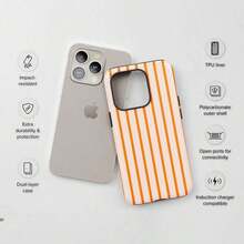 Orange & Cream Vertical Stripes Phone Case, Retro Minimalist Aesthetic,  16 15 14 13 Pro Max MagSafe, S25 S24 S23 - 白色 - 查看 5