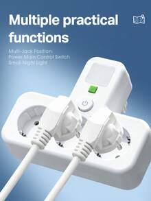 Adaptador de enchufe de 5 en 1 para toma de corriente europea, 110V-250V 10A/2500W, con luz nocturna/interruptor independiente, adaptador de escritorio/montado en pared. Adecuado para dormitorio, cocina, sala de estar