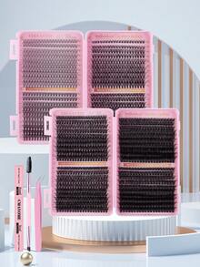 648/666/720套D型卷翘大容量睫毛套装，簇状睫毛。规格有10D+20D+30D+40D/30D+40D+50D+60D/50D+60D+80D+100D。套装提供多种不同组合，簇状睫毛长度从10毫米到16毫米不等，自然柔软。套装包含睫毛胶水、粘合剂和密封胶、睫毛簇状套装、睫毛、假睫毛。 - 粉色 - 查看 2