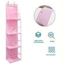 1pc 4 Layer Over The Door Hanging Organizer,Cosmetics Wall Hanging Storage Organizer,Large Capacity Mesh Holder With Clear Pockets Hanging Storage Bag,For Kitchen Nursery Bathroom Closet,Bedroom,Dorm,Diapers,Toys.(4 Layer Mesh Pink) - Pink - View 5