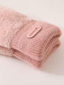 1 Pair Double Layered Velvet Thickened Warm Gloves Solid Color Versatile Cold Protection Gloves For Outdoor Cycling Winter Warm Unisex Plush Lining Mittens Birthday Christmas Gifts - Mittens - View 5