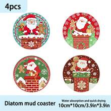 1set/4pcs/6pcs Santa Patterned Diatom Mud Coasters, Coffee Coasters, Multi-Occasion Decoration For Home And Restaurant, Daily Gifts, Table Decoration, Daily Decoration, Theme Party Decoration - Multicolor - View 11