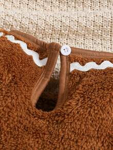 Set Gaun Plush Bayi Perempuan Bertema Natal, Pakaian Luar Hangat untuk Musim Gugur dan Musim Dingin - Coklat - View 3
