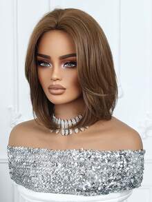 10英寸短款波波头合成假发，咖啡棕色波波头假发：天然耐热，适合日常佩戴，可用于派对、音乐节、母亲节礼物等场合。完美展现派对时尚，也是理想的万圣节礼物。 - 咖啡棕 - 查看 5