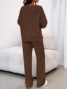 Women's Two-Piece Suit, Sports Suit, Loose Sweatshirt, Sports Pants, Autumn Fashion Casual Matching Suit. - 棕色 - 查看 2