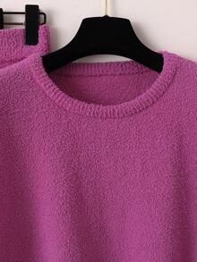 Set de 2 piezas de suéter y pantalón de punto de unicolor, casual para otoño/invierno