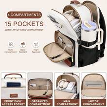 Laptop Backpack For Women Bookbag: 15.6 Inch Work School Backpacks With Pouch Pocket For Large Capacity Cup & USB Charger College Book Bag Outdoor Travel Business Nurse Teacher Bookbags Anti-Theft Back Pack Large Capacity Schoolbag Stylish Multi-Functional Multi-Layered Portable Cabin Bag - Maillard - Xem 3