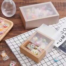 3/6/12/24 Juegos de Cajas de Regalo de Papel Kraft con Funda de PVC, Caja de Almacenamiento de Embalaje de Regalo Rectangular, BurlyWood, Desplegado: 9.41x9.33x0.02 pulgadas, Caja: 3.27x3.27x1.26 pulgadas, Tamaño Interior: 2.65x2.65x1.18 pulgadas (Hay una película protectora resistente a los arañazos en el estuche transparente, que debe pelarse antes de su uso.)