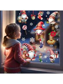 Christmas Window Clings, Gnome Window Stickers,Window Decals Snowflake, Gnome Christmas Truck, Home Decorations,Thanksgiving Xmas Gifts,Kitchen, Living Room, Bedroom Window Stickers  Christmas Decor  Christmas Decorations Wall Stickers Room Decor Wall Decor Christmas Decoration - Multicolor - View 5