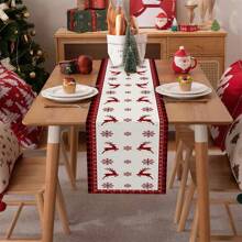 1/25pcs Christmas Red & Black Plaid, Reindeer & Snowflake Printed Linen Table Runner, Suitable For Holiday Parties, Birthday Dinners, Kitchen & Dining Room Decor, Furniture & Home Textile Decor. It Is A Multi-Purpose Home Decor Item Applicable For All Seasons, Perfect For Party/Holiday Decorations, And Also An Excellent Gift For Parents And Friends.