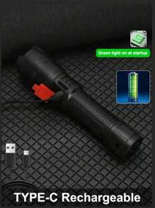 1pc-4pcs Strong Light LED Flashlight,Portable Waterproof Rechargeable Torch, Type-C Multifunctional Zoom Telescopic Flashlight For Outdoor Hiking Emergency Camping-320mah - Black - View 6