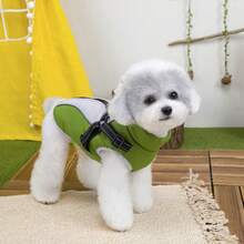 25pcs Autumn/Winter New Animal Clothes, Windproof Padded Vest, Thick & Warm Cat/Dog Clothes, Reflective Leash, Cute Bib Pants, Warm Outfits - Green - View 11