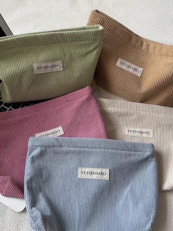 1 pièce Sac cosmétique pour femme, 5 couleurs Sac de toilette en velours côtelé, sac à main portefeuille avec fermeture éclair, sac cosmétique de voyage grande capacité