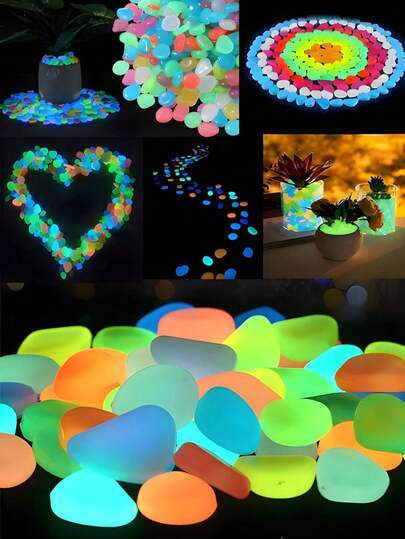 500 片 - 夜光石 发光石 花园配件 微景观 水族箱装饰 户外露台草坪庭院套件 砾石花瓶填充 花园和小径装饰发光石 DIY 装饰发光石