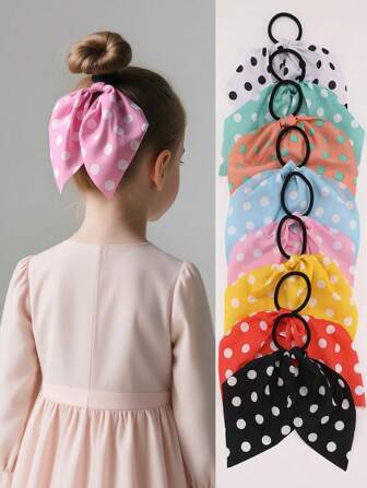 8 قطعة/مجموعة أربطة شعر من القماش بنقشة نقاط متعددة الألوان، مناسبة للزينة اليومية