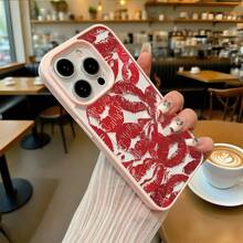 Made From TPU And Magnetic Acrylic, This Transparent Shockproof Case Features Bold Red Lip Prints For A Flirty And Eye-Catching Style. It Offers Full Coverage For The Camera And Buttons, Especially On 16. Available In Multiple Colors. Compatible With 11, 12, 13, 14, 15, And 16 Pro Models-Blending Playful Charm With Reliable Protection. - 黑色 - 查看 3