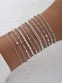 16pcs/11sets Simple Basic Chain Bracelet Set For Women, Suitable For Dating, Vacation, Daily Matching, Party Outfit, Gift For Girlfriend/Friend, 2025 New Arrival