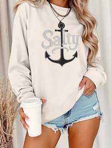 Rope Anchor Nautical Symbol Maritime Anchor Design Sweatshirt - Màu be - Xem 1