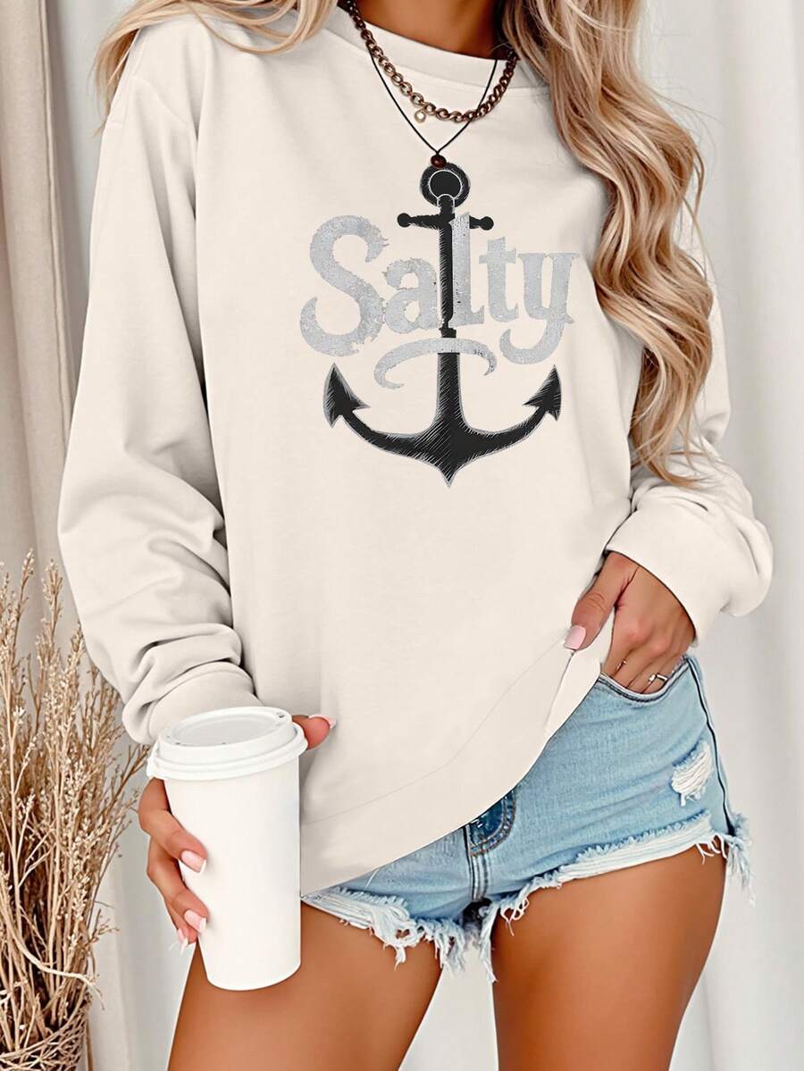 Rope Anchor Nautical Symbol Maritime Anchor Design Sweatshirt - Màu be - Xem 1