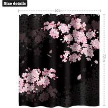 樱花浴帘，66x72 英寸，樱花花卉盛开的花朵春天日本亚洲美学面料防水涤纶浴室家居装饰套装带挂钩浴室装饰 - F-黑色 - 查看 6