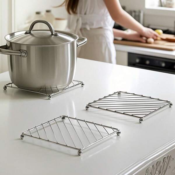 1pc Stainless Steel Thickened Kitchen Pot Holder, Heat Insulation Mat, Tableware Trivet, Dish Drying Rack