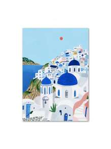 1 pieza Pintura en lienzo de arte de pared con ilustración minimalista abstracta de paisaje, ciudad, viaje y fruta para decoración del hogar y sala de estar