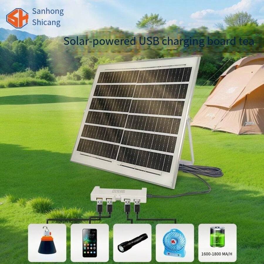 15W Solar Panel With 4 USB Charging Ports, Suitable For Charging Various USB Devices, Simultaneous Charging For 4 USB Ports, Output 1600-1800mA Per Hour, 5M Cable Included