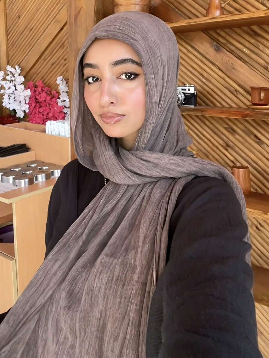 1pc Soft Headscarf, Skin-Friendly Solid Color Hijab, Plain Scarf, Beach Wrap, Conservative Long Scarf For Casual Daily Use For Dress - Coffee Brown - View 1
