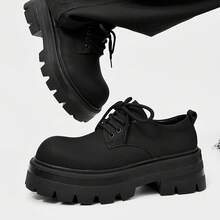 Thick Sole Versatile Height Increasing Derby Shoes  Niche Men's Shoes - 黑色 - 查看 2