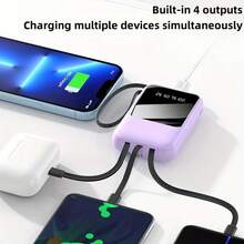 10000mAh 迷你可爱口袋大小 5V2A 快速充电便携式卡通移动电源，小尺寸大容量高外观，内置 4 根电缆，高速充电电池，超亮 LED 灯，适用于 iPhone 16 15 14 13 12 11/Pro/Max/Plus/Mini/8/SE/X/XS、Airpods 4/3/2/Pro2/Pro 适用于 Apple IPhone、iPad、Android 手机，适合家人、朋友、生日、冬季、情人节、复活节的礼物适合户外玩耍、购物、旅行，便携式电源超级快速充电，显示电池电量，带 USB 和 Type-C 端口的便携式充电器设备，安全稳定的聚合物锂电池 - 紫色 - 查看 5